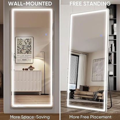 Antok LED Full Length Mirror with Light, 71"x32" Lighted Full Body Mirror with Stand, Dimmable & 3 Color Lighting Standing/Leaning/Wall Mounted Vanity Mirror for Bedroom Cloakroom Livingroom(Rect)