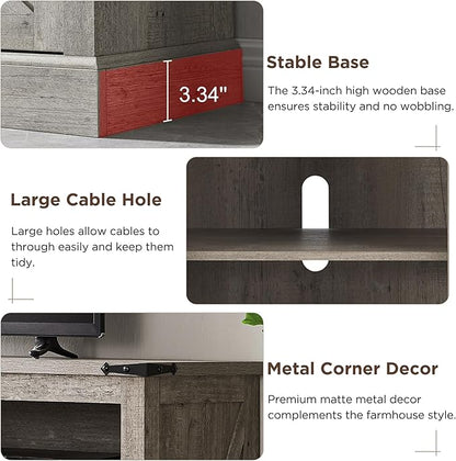 OKD Fireplace TV Stand for 65+ Inch TV, 33" Tall Highboy Farmhouse Entertainment Center w/ 23'' Electric Fireplace, Rustic Media Console w/Sliding Barn Door for Living Room, Light Rustic Oak