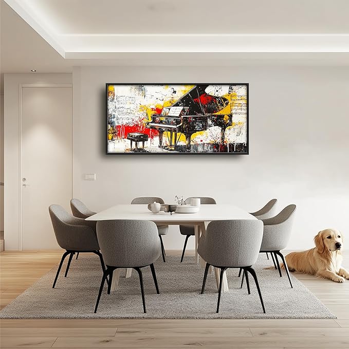 Banksy Piano Large Wall Art for Living Room Abstract Graffiti Music Framed Canvas Decor Musical Notes Prints Painting Pictures Extra Large Vintage Colorful Artwork for Bedroom Classroom Office 30"x60"
