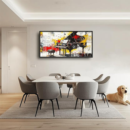 Banksy Piano Large Wall Art for Living Room Abstract Graffiti Music Framed Canvas Decor Musical Notes Prints Painting Pictures Extra Large Vintage Colorful Artwork for Bedroom Classroom Office 30"x60"