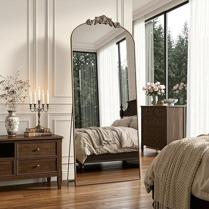 Antok Arched Full Length Mirror, 65"x24" Floor Mirror with Carved, Full Body Mirrors for HomeDecor, Standing/Halling Large Wall Mirror for Bedroom, Living Room, Cloakroom, Bronze, Vintage Style