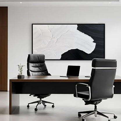 Tarfupth Black and White Abstract Wall Art for Living Room Hand-Painted Large Abstract Wave Oil Paintings Textured Artwork for Bedroom Office Home Decor 39x79 Inch