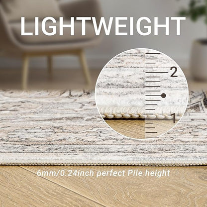9x12 Washable Vintage Area Rug - Non-Slip Soft Rugs for Living Room Bedroom Dining Room, Stain Resistant Indoor Floor Mat for Home Decor (Beige/Brown, 9'x12')