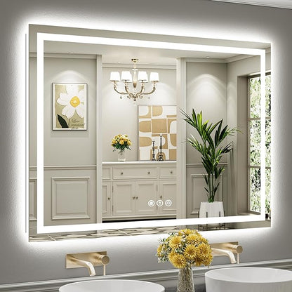 Briivue 55x40 Inch LED Bathroom Mirror with Lights, Backlit & Front Lit, Anti-Fog Lighted Bathroom Vanity Mirror for Wall, Memory Function, Dimmable, HD Tempered Glass, Shatter-Proof