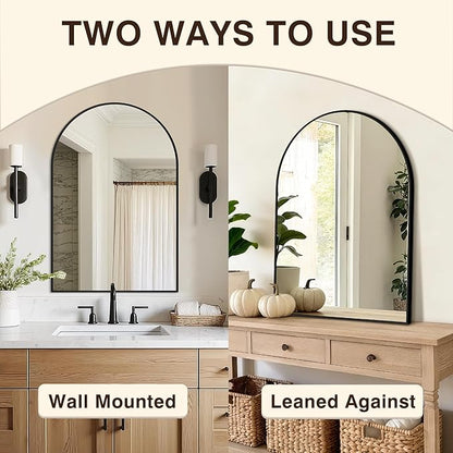 Vanity Bathroom Mirror for Wall, 2 Pack 30"x20" Arched Bathroom Mirror for Over Sink, Arched Metal Frame for Bedroom, Living Room, Entryway, Hanging or Leaning, Black