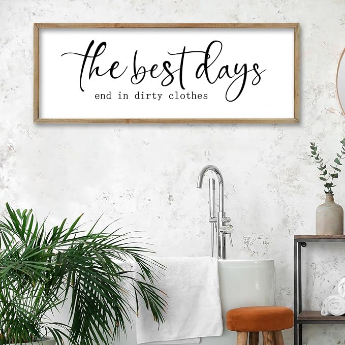 FZMHASLWW Laundry Room Sign Wall Decor 32"×12" The Best Days End In Dirtiest Clothes Large Wood Framed Wall Art Hanging (Wood)