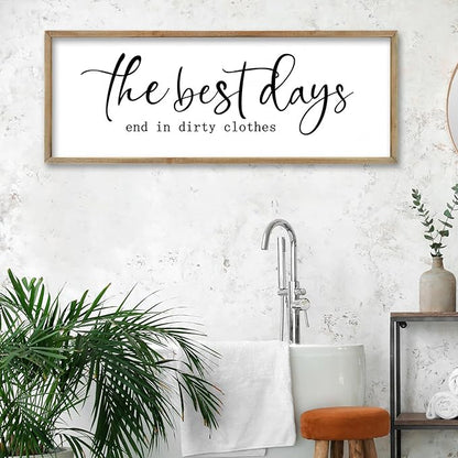 FZMHASLWW Laundry Room Sign Wall Decor 32"×12" The Best Days End In Dirtiest Clothes Large Wood Framed Wall Art Hanging (Wood)