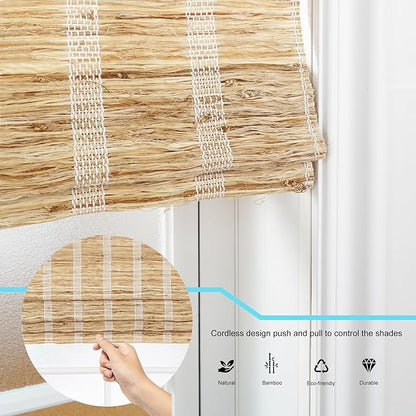 Motorized Bamboo Roman Shades, Motorized Blinds with Remote Compatible with Homekit, Alexa GoogleHome, Smart Wood Woven Shades for Indoor Windows, Customize, Shoreline Drift