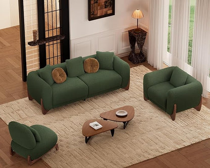 Morden Fort Modern Cloud Couch - 3 Seater Sherpa Boucle Sofa with Wood Legs, Ultra-Thick High Resilience Cushion with 3 Matching Pillows Upholstered Comfy Couch Sofa for Living Room - Forest Green