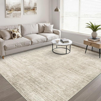 6x9 Area Rugs Living Room: Washable Large Neutral Beige Rug Abstract Soft Modern Stain Resistant Indoor Floor Non-Slip Carpet for Bedroom Nursery Kids Office Playroom Dining Room Under Table Home