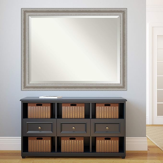 Amanti Art Silver Bathroom Mirror for Over Sink, 36x46 Parlor Silver Rectangle Vanity Mirror, X-Large Traditional Frame, Hangs Horizonally and Vertically, Bathroom Wall Decor, Beveled Edge