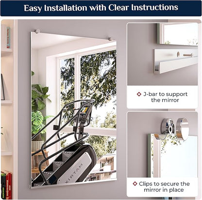 Keonjinn Gym Mirrors for Home Gym Wall Large, 48" x 32" x 2Pcs Full Body Exercise Mirror for Home Gym, Dance Studio, Garage, Acitvity, Fitness