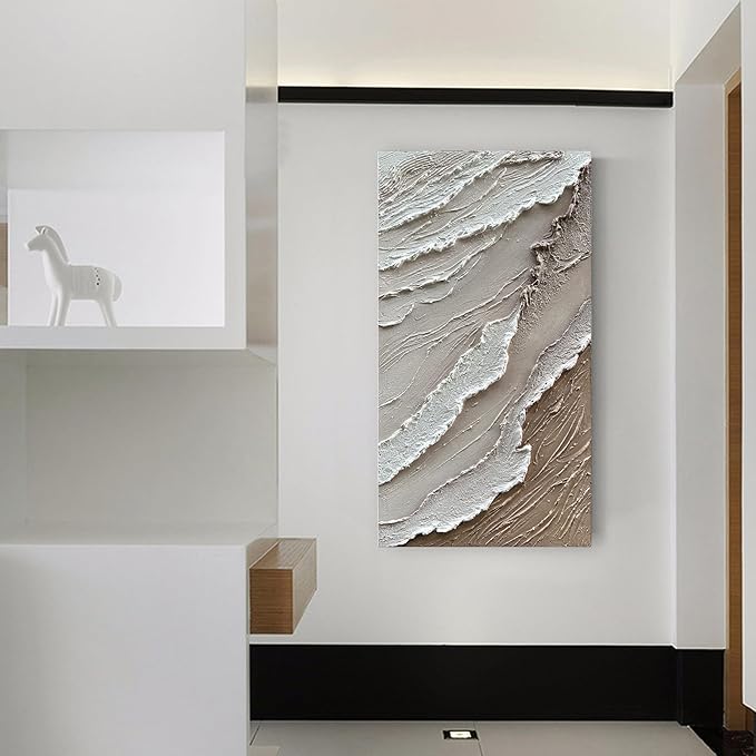 NANKAI Art 48x24 Inches White Thick Texture Abstract Oil Painting Hand-Painted Ocean Landscape Oil Painting Home Wall Decorative Art Oil Painting