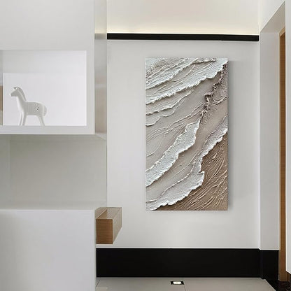 NANKAI Art 48x24 Inches White Thick Texture Abstract Oil Painting Hand-Painted Ocean Landscape Oil Painting Home Wall Decorative Art Oil Painting
