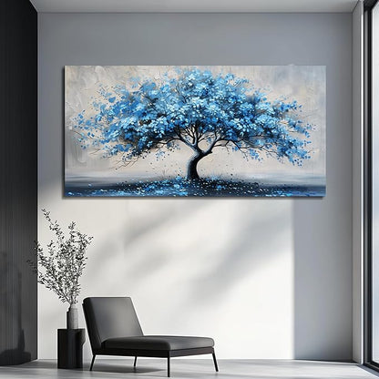 KELIYUAN Canvas Wall Art For Living Room Framed Wall Decorations For Bedroom Office Wall Decor Abstract Painting Blue Tree Pictures Artwork Ready To Hang Guesthouse Room Mural Home Decor 20x40 In