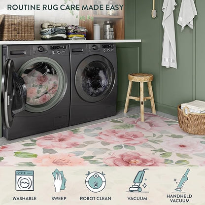 Lahome Floral Washable Rugs 3x5,Entryway Rug Soft Bedroom Rugs Ultra-Thin Home Decor Small Carpet for Bathroom Kitchen Rugs Kids Room,Office,College Dorm 3x5（Beige/Multi