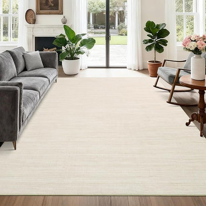 Washable Area Rug 8x10 for Living Room Bedroom Non Slip Minimalist Solid Color Area Rugs Modern Abstract Plain Dining Room Throw Carpet Low Pile Soft Classic Boho Rugs for Kitchen Nursery Oiifce,Ivory