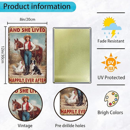 Horse Girl Metal Tin Signs and She Lived Happily Ever After Decorative Poster Wall Art Decoration for Home Bar Club Coffee shop 12x8 Inch