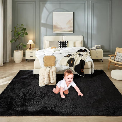 Floralux Living Room Rugs 8x10, Black, Rugs for Bedroom Large Shag Area Rug Carpets, Ultra Soft Shaggy Fluffy Carpet