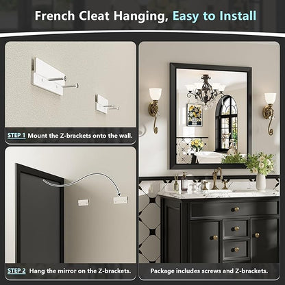 32x36 Inch Black Bathroom Mirror for Wall, Beveled Framed Rectangle Bathroom Vanity Mirrors for Over Sink, Bedroom, Living Room, Entryway, Anti-Rust, HD Tempered Glass, Horizontally/Vertically