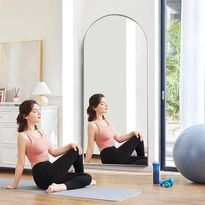 64"x21" Floor Mirror Full Length Mirror Silver Full Length Mirror Silver Floor Mirror 64 Arched, room decor for Dressing Room, Bedroom Wall Mounted with Stand Aluminum Alloy Aesthetically Modern