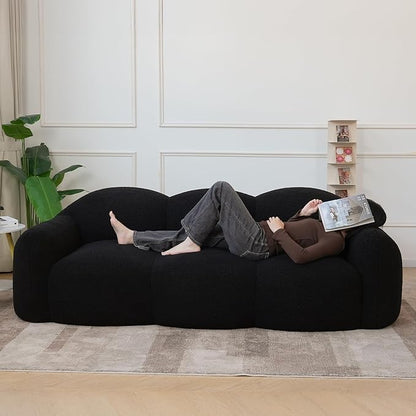 90" Modern Teddy Velvet Sofa Couch – One-Piece Memory Foam 3-Seater Sofa with Rounded Arms, Soft & Cozy Upholstery for Living Room