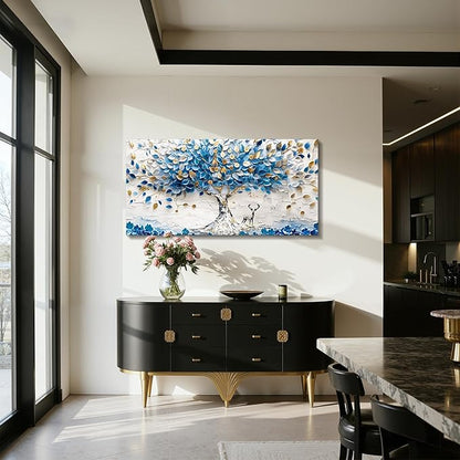imjiayu Tree of Life Wall Art, Large Canvas Wall Art, Abstract Art Wall Decor, Blue and White Tree Prints, Modern Feng Shui Decor Pictures for Living Room Bedroom Office Home Decorations 20"x40"