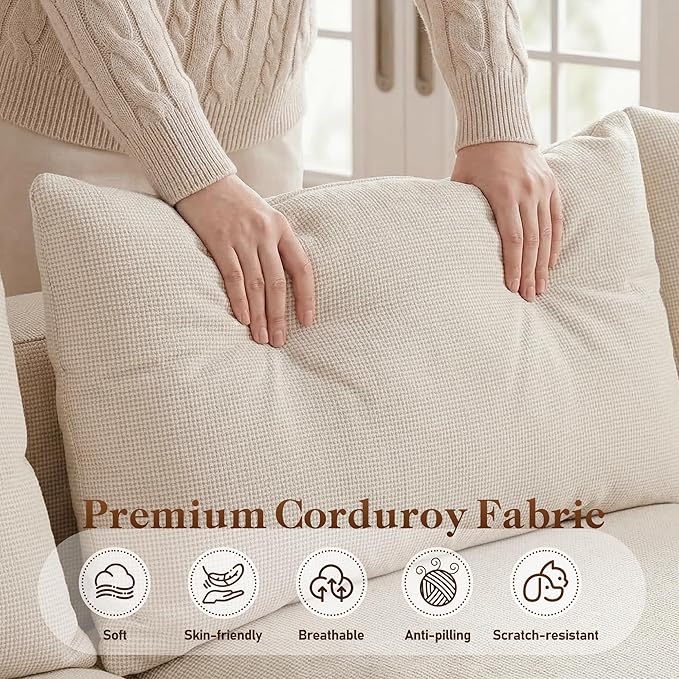 Homkdom L-Shaped Cloud Boneless Couch with Deep Seat, Modular Sectional Sofa with Oversized Chaise, 6 Layouts Combination for Living Room, Apartment, No Assembly (White Check, Left Facing Chaise)