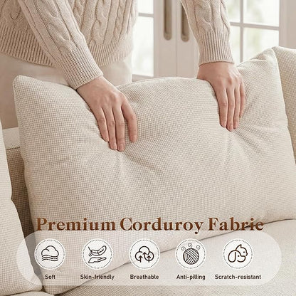 Homkdom L-Shaped Cloud Boneless Couch with Deep Seat, Modular Sectional Sofa with Oversized Chaise, 6 Layouts Combination for Living Room, Apartment, No Assembly (White Check, Right Facing Chaise)