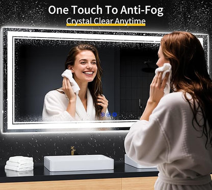 60"x28" LED Bathroom Mirror with Anti-Fog, Stepless Dimmable Lights, 3 Color Modes, Shatter-Proof Tempered Glass,Waterproof Design