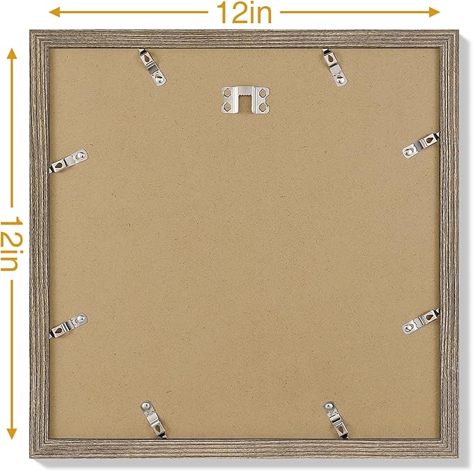 Vittanly 12x12 Picture Frames Set of 9, Display 8x8 Pictures with Mat or 12x12 without Mat, Photo Frames for Wall Mount, Engineered Wood, Grayish Brown