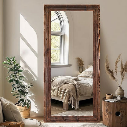 Full Length Wood Mirror 71x30 - Rustic Solid Wood Floor Mirror with Triple Layer Frame, HD Tempered Glass, Wall Mounted or Leaning Standing Mirror Vintage Brown Mirror for Bedroom Bathroom Living Room