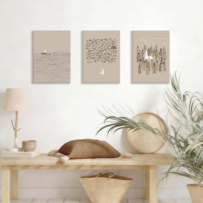 3Pcs Christian Wall Art Jesus Canvas Art Prints Beige Bible Sketches Painting Pictures Inspirational Scripture Artwork Posters Religious Wall Decor for Living Room Church Prayer Room 12”x16”x3