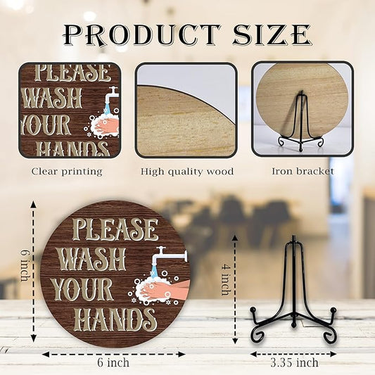 Rustic Wooden Round 'Please Wash Your Hands' Sign, 6 Inches, Tabletop, Bathroom & Home Decor