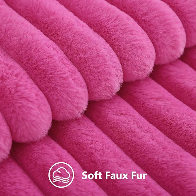 decorUhome Summer Cozy Faux Fur Throw Pillow Covers 16x16 Set of 2 Decorative Soft Plush Striped Modern Farmhouse Boho Couch Pillow Cases with Velvet Back for Sofa Bed Living Room, Hot Pink