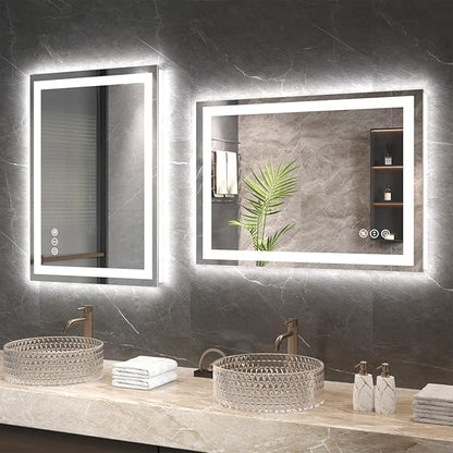 Snowdool 24"X36" LED Bathroom Mirror with Front Lights and Backlit, Anti-Fog, Dimmable, Shatter-Proof Tempered Glass, Lighted Bathroom Vanity Mirror for Wall with 3 Colors, Memory Function