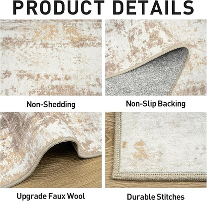 6x9 Area Rugs Washable Rug: Large Modern Abstract Living Room Rug Soft Anti-Skid Thin Carpet Indoor Floor Non-Shedding Carpets for Bedroom Dining Room Farmhouse Nursery Home Office Beige Grey