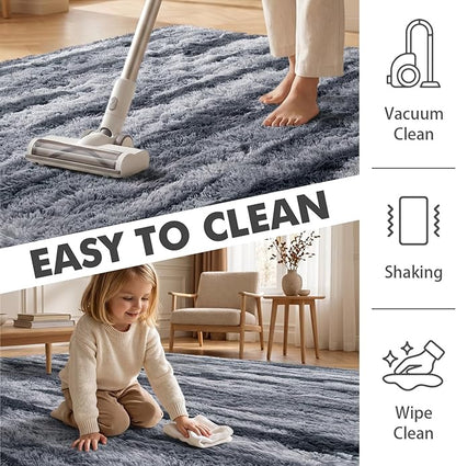 6x9 Ft Large Shag Rugs for Living Room Decor, Tie-Dyed Ultra Soft Fluffy Furry Area Rugs for Bedroom Indoor Floor, Aesthetic Carpet for Kids Home (Grey)