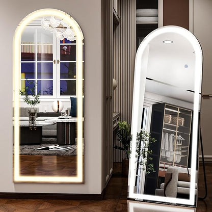 Easly 26x68 inch Full Length Mirror with Lights, LED Lighted Floor Standing, Hanging Full Length with Stand, Full Body Dressing Mirror with Dimmable 3 Color LED