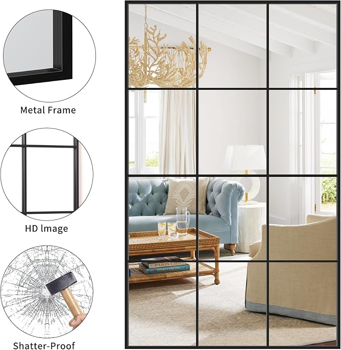 Rectangle Mirror, 30" x 48", Wall Mounted, Black Aluminum Framed, Modern Style for Bedroom, Living Room, Bathroom