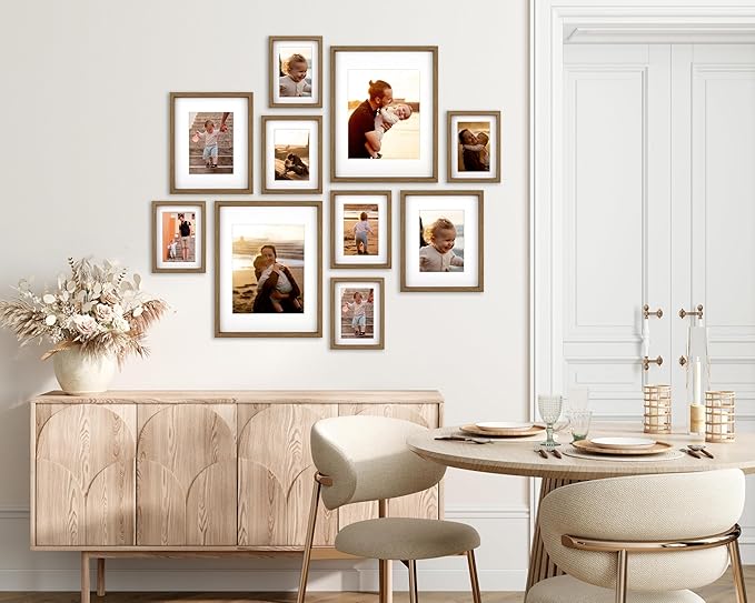 10 Piece Shadow Box Style Gallery Wall Frame Set -Rustic Photo Frame Set with Mat for 8x10, 5x7 and 4x6-Multiple Sizes Picture Frame Set for Wall Collage–Farmhouse Assorted Deep Picture Frames(Walnut)