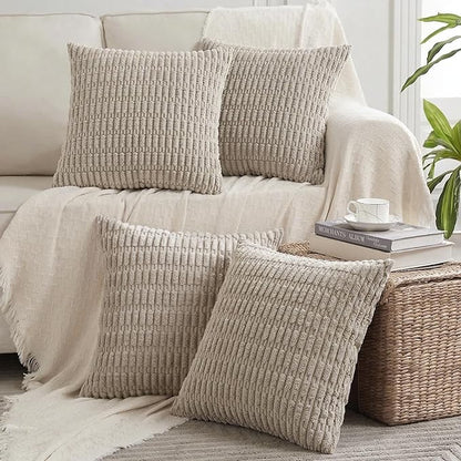 Fancy Homi 4 Packs Decorative Throw Pillow Covers for Living Room Couch Bed, Modern Farmhouse Boho Home Décor Accent Cushion Case, 20" x 20", Taupe