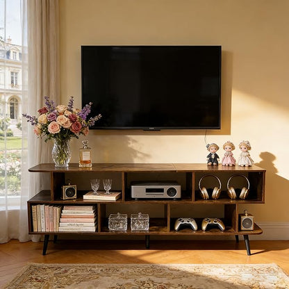 Lightdot 65 Inch TV Stand, up to 75 Inch TVs, Large Storage for Collection with 8 Open Shelves, Sturdy Media Console Table for Living Room/Entrance/Kitchen/Sofa Cabinet, Easy Assembly, Amber
