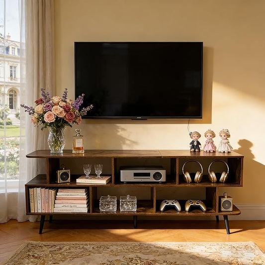 Lightdot 65 Inch TV Stand, up to 75 Inch TVs, Large Storage for Collection with 8 Open Shelves, Sturdy Media Console Table for Living Room/Entrance/Kitchen/Sofa Cabinet, Easy Assembly, Amber