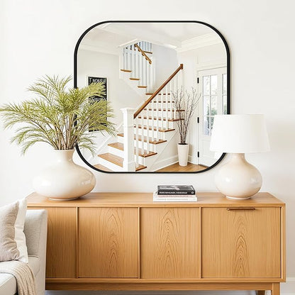 Bathroom Mirror for Wall, Black Bathroom Vanity Mirror for Over Sink 30 x 30, HD Reflection Shatterproof Square Mirror for Living Room Bedroom Entryway, Metal Frame