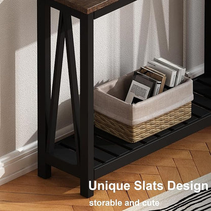 ChooChoo Console Table for Entryway Sofa Tables Living Room Farmhouse, Hallway Foyer Table Narrow with Shelf, Black