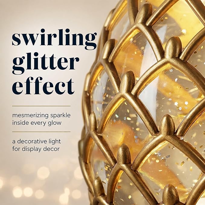 8.3 inch Pineapple Glitter Water Lamp, USB Type-C & 3 AA Battery Operated Gold Pineapple Table Lamp with 6 Hours Timer, Soft Ambient Night Light for Bedroom, Living Room, Bar, Shelf Decor, Gift