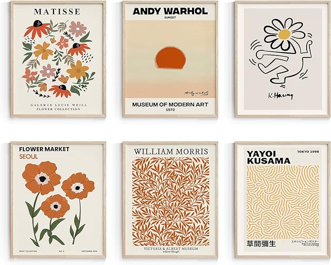 Habseligkeit Warm Matisse Wall Art Posters, Vintage Master Wall Decors,Retro Posters for Room Aesthetic Unframed, 11x14in, Set of 6