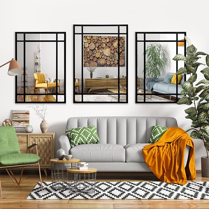 HQiJun Black Rectangle Mirror, Farmhouse Decorative Wall Mirror for Entryway, Living Room, Bedroom, Hallway, Fireplace, Accent Wall Decor (Black1, 34" x 24")