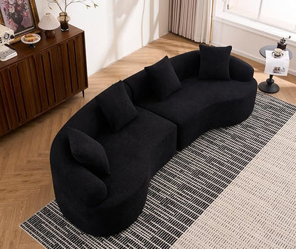 KEIKI Curved Chenille Modular Sectional Couches with Pillows, 4 Seater Oversized Upholstered Luxury Plush Cloud Sofa for Living Room Apartment, Full Compression Sponge,